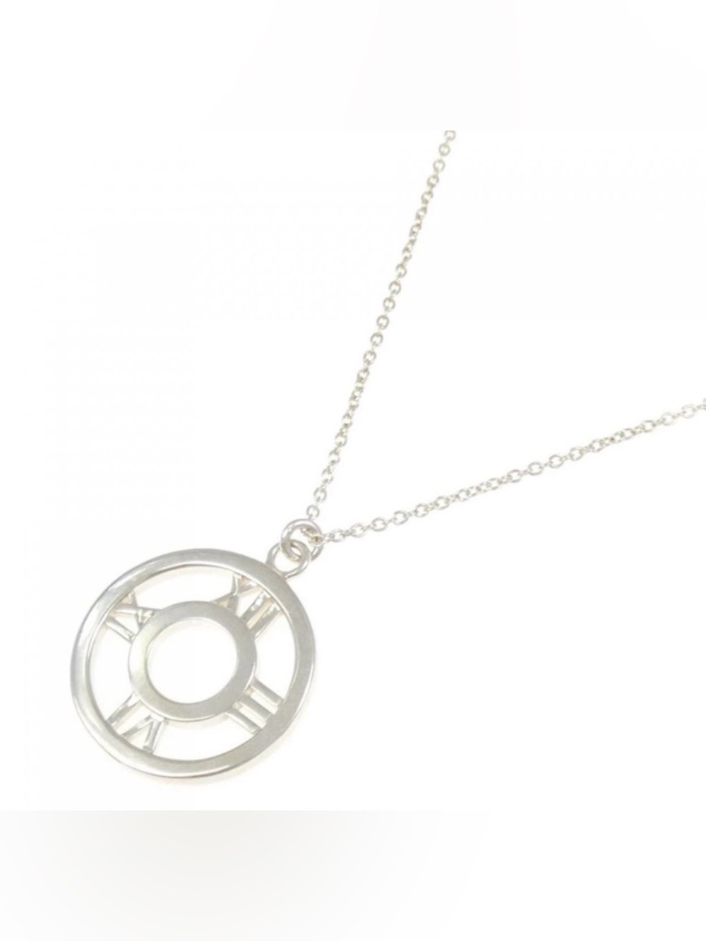 [Tiffany & Co.] Atlas Opan Medallion Clock Roman Numeral Chain Necklace Silver - Picture 4 of 16